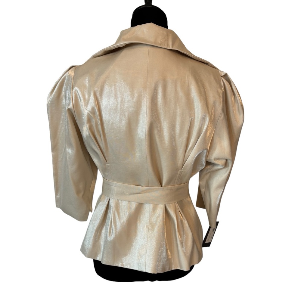 Cream Metallic Sheen Belted Jacket - Picture 13 of 15